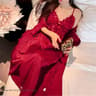 Elegant Female Ice Silk Robe Set  Professional HollowOut Lace Nightdress  Silky Loungewear Lingerie 13