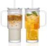 768ML Modern Ribbed Glass Tumbler  HighPerformance Clear Coffee Mug With Handle  Lid Set 6