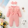 2Piece Newborn Girl Ruffle Romper  Headband  Long Sleeve AutumnWinter Bodysuit 8