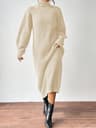 Slouchy Knit Turtleneck Long Sweater Dress Autumn Winter Loose Ankle Length Party Dress 7