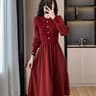 Casual ONeck Lantern Sleeve Fake Two Piece Knitted Dress Autumn Winter Ladies Long Sweater Dress 6