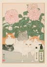 Japanese Tabby Cat In Bathtub Canvas Art  Retro Japandi Bathroom Poster 12