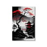Vintage Nippon Landscape Triptych  Black  Red Japanese Canvas Art  Executive Studio  Zen Sanctuary  8
