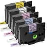 5Pack 12mm TZe Compatible Laminated Label Tape Set For Brother Ptouch 7