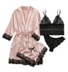 Womens 4Piece Lace Satin Pajama Set With Robe Cami Top  Shorts Loungewear 7