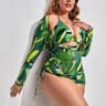 Womens 3Piece Plus Size Split Swimsuit Set With Digital Print Mesh Gauze Smock 7