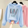 Womens Feather Printed Fleece Hoodie Autumn Winter Casual Loose Pullover Sweatshirt 7