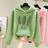 Womens Feather Printed Fleece Hoodie Autumn Winter Casual Loose Pullover Sweatshirt 8