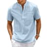 Mens Cotton Linen Henley Shirt Casual Short Sleeve 6