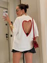 Heart Cutout Backless Summer Top For Women Loose Fit Casual White Streetwear Tee 6