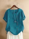 Vintage Harajuku Button T Shirt Linen Casual Short Sleeve Loose Blouse 0
