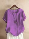 Vintage Harajuku Button T Shirt Linen Casual Short Sleeve Loose Blouse 5