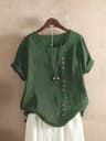 Vintage Harajuku Button T Shirt Linen Casual Short Sleeve Loose Blouse 8