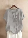 Vintage Harajuku Button T Shirt Linen Casual Short Sleeve Loose Blouse 9