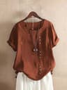 Vintage Harajuku Button T Shirt Linen Casual Short Sleeve Loose Blouse 10