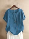 Vintage Harajuku Button T Shirt Linen Casual Short Sleeve Loose Blouse 12