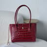 Womens Genuine Leather Crocodile Embossed Tote Bag With Twist Lock Closure 6