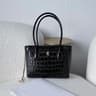 Womens Genuine Leather Crocodile Embossed Tote Bag With Twist Lock Closure 5