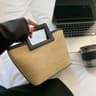 Square Straw Woven Handbag Faux Leather Trim Mini Tote For Women Vacation Style 7
