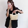 Square Straw Woven Handbag Faux Leather Trim Mini Tote For Women Vacation Style 6
