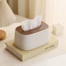 Auto Lift Spring Tissue Dispenser With Wooden Lid Stylish Cream Tissue Box Cover For Home Decor 6