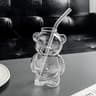 Cute Bear Glass Cup with Straw Transparent Bear Shaped Coffee Mug