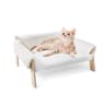 Raised Plush Cat Sofa Bed with Wooden Legs for Indoor Cats