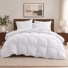 All Season Queen Down Feather Comforter With Quilted Design And Corner Ties 0