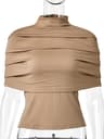 Elegant Womens Outfit With Strapless Tank Top  Pleated Turtleneck Shawl 1