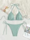 Sparkly High Cut Halter Bikini Set For Women Strappy Swimsuit 5