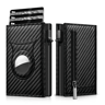 Mens Carbon Fiber RFID Pop Up AirTag Wallet With Magnetic Card Clip And Zipper 1