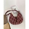 Vintage Plaid Womens Shoulder Bag With Pleated Design And Drawstring Closure 0