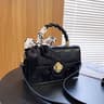 Womens Pink Faux Leather Crossbody Shoulder Bag With Camellia Flap 0