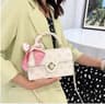 Womens Pink Faux Leather Crossbody Shoulder Bag With Camellia Flap 1