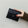 Womens Black DiamondEmbroidered Camellia Long Wallet With Zipper Closure 1