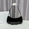 Patent Leather Baguette Shoulder Bag With Adjustable Buckle Strap And Silver Hardware 0