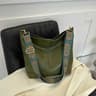 Womens Vintage PU Leather Bucket Crossbody Bag With Wide Shoulder Strap 2