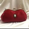 Vintage Velvet Evening Clutch Bag With Pearl Kiss Lock Closure 0