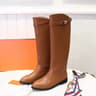 Women Genuine Leather KneeHigh Riding Boots With Low Heel And Metal Buckle 1