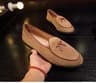 Unisex Suede Leather Bow Loafers Classic SlipOn Flat Dress Shoes 3