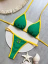 Embroidered Brazil Flag Bikini Set  Contrast Patchwork Low Waist Beach Swimsuit 8