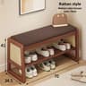 Rattan Woven Shoe Bench With Solid Wood Frame  Entryway MultiLayer Storage Stool 25