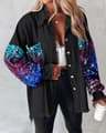 Sequin Colorblock Shacket Jacket  Womens Contrast ButtonUp Raw Hem High Street Coat 8
