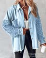 Sequin Colorblock Shacket Jacket  Womens Contrast ButtonUp Raw Hem High Street Coat 14
