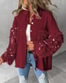 Sequin Colorblock Shacket Jacket  Womens Contrast ButtonUp Raw Hem High Street Coat 21