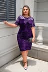 Womens Elegant Sequin Lace Bodycon Midi Dress  Mesh Short Sleeve Wedding  Evening Party Dress 10