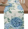 Blue Hydrangea Eucalyptus Linen Table Runner For Dining Table  Floral Farmhouse Wedding Decor 6