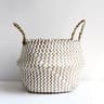 Boho Wicker Storage Basket  Handmade Collapsible Woven Laundry Hamper Striped Flower Pot  Natural H 8