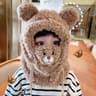 Plush Double Fleece Little Bear Winter Hat With Scarf For Kids 3