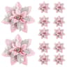 Glitter Pink Poinsettia Christmas Tree Flowers Set 5pcs 13